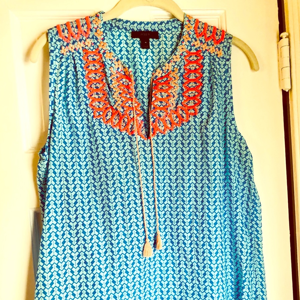 J Crew bright embroidered sleeveless blouse